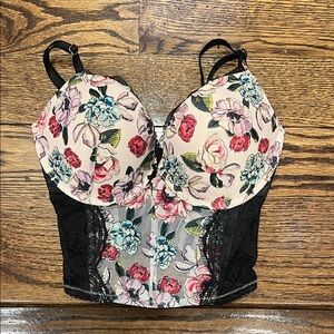 Victoria's Secret Floral Lace Bustier - Black and Cream